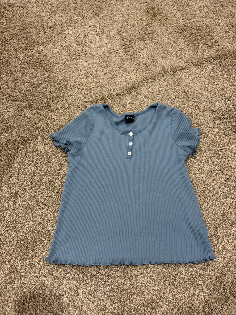 art class Blue Ribbed Henley Tee with Ruffle Sleeves